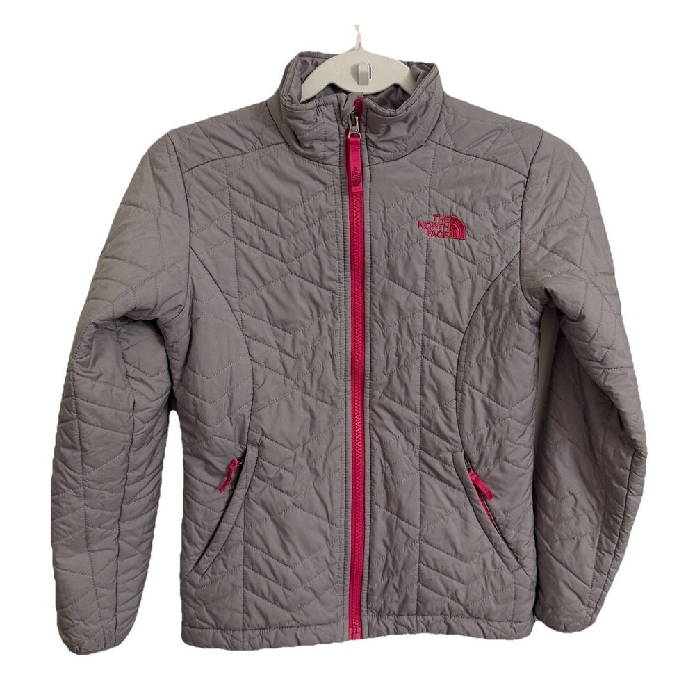 The North Face Girls Tamburello‎ Jacket Medium Gray Pink Quilted Puffer Coat